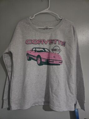 Corvette Graphic Kids Sweatshirt - Light Gray with Pink Accent